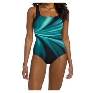 NEW ACTIVE SPIRIT chlorine resistant square neck one piece swimsuit with pockets